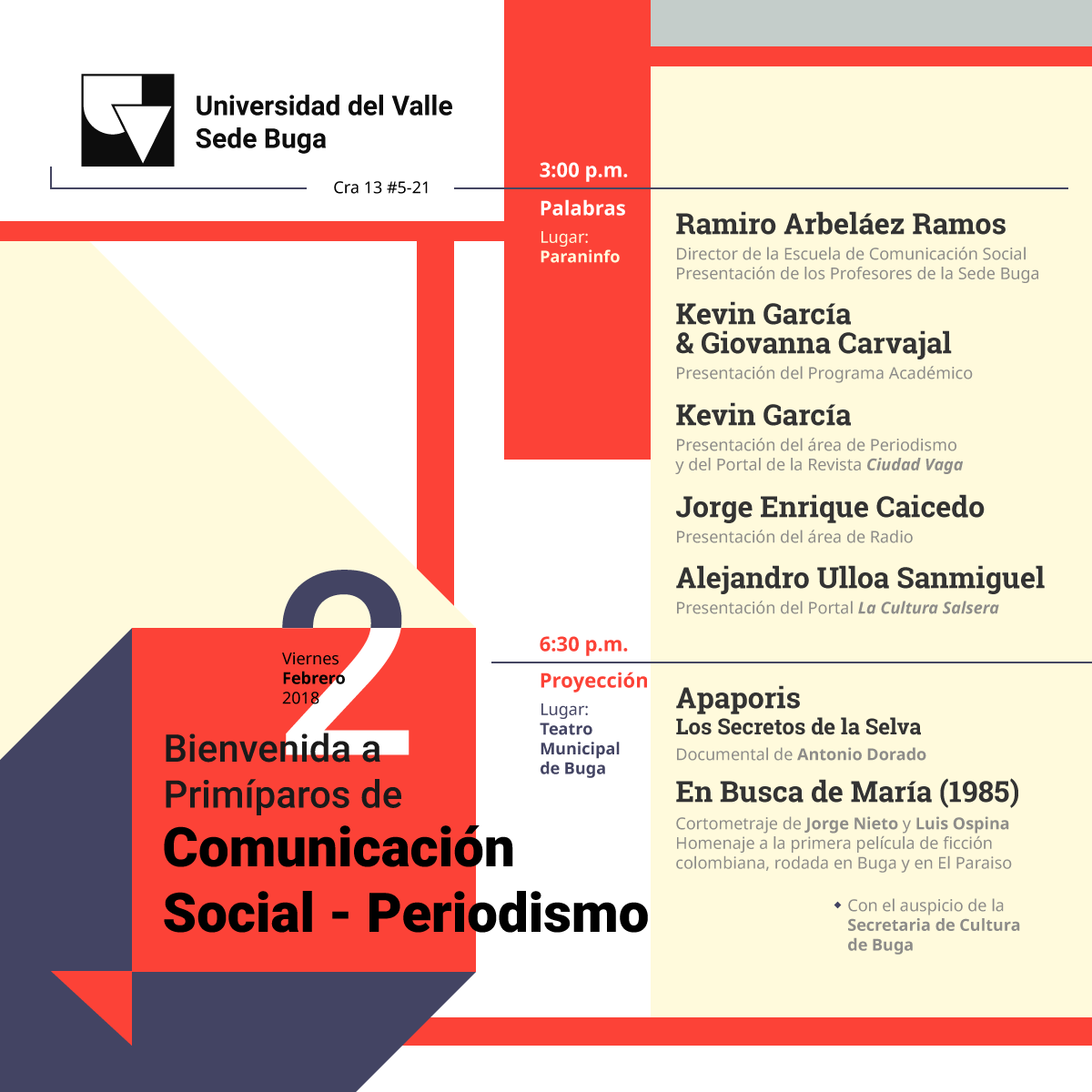 invitación a la bienvenida de primíparos de la sede de Buga