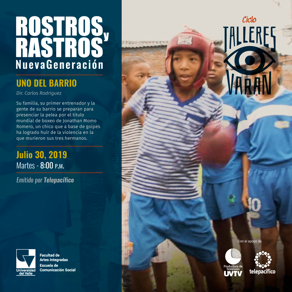 Imagen publicitaria cuadrada con la foto de niños con uniformes azules