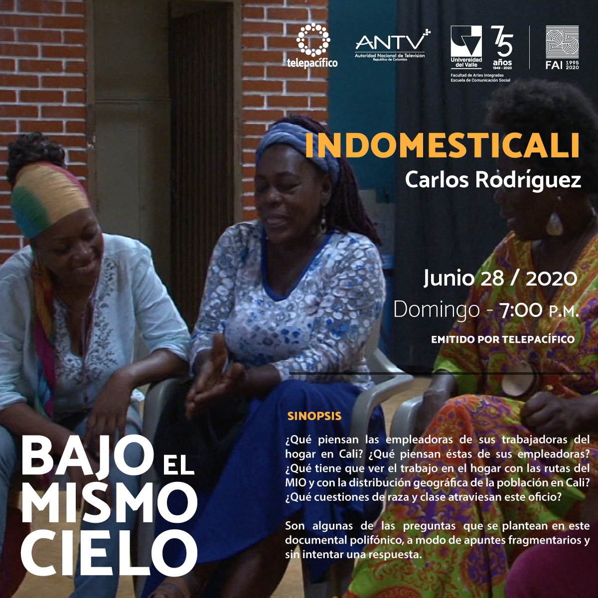 imagen cuadrada con foto empleadas del servicio y textos informativos de indomesticali, episodio de la serie Bajo el mismo cielo