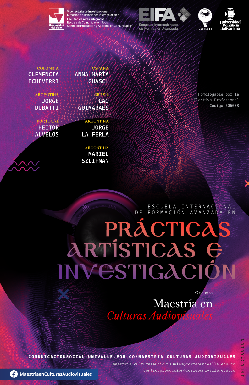 Afiche a color de la EIFA en Prácticas Artísticas e Investigación 2021