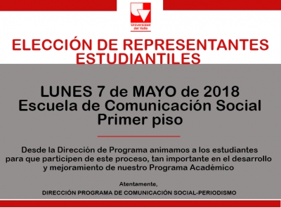 Elecci&oacute;n de Representantes Estudiantiles (Mayo 7 de 2018)